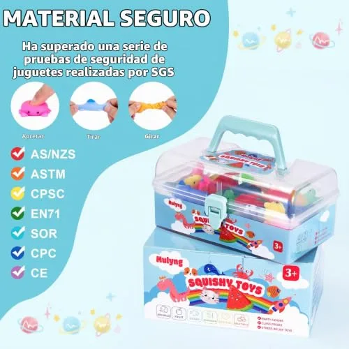 Mulyng ▫️ Brinquedos Mochi Squishy, brinquedos anti-stress kawaii squishies para crianças – Presente para festas, Natal, aniversários e Páscoa; prémios para a sala de aula com caixa de arrumação, sem repetições (conjunto de 80) 2