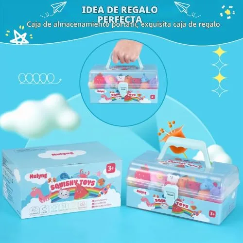 Mulyng ▫️ Brinquedos Mochi Squishy, brinquedos anti-stress kawaii squishies para crianças – Presente para festas, Natal, aniversários e Páscoa; prémios para a sala de aula com caixa de arrumação, sem repetições (conjunto de 80) 3