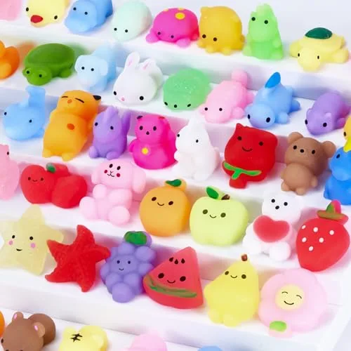 Mulyng ▫️ Brinquedos Mochi Squishy, brinquedos anti-stress kawaii squishies para crianças – Presente para festas, Natal, aniversários e Páscoa; prémios para a sala de aula com caixa de arrumação, sem repetições (conjunto de 80) 6