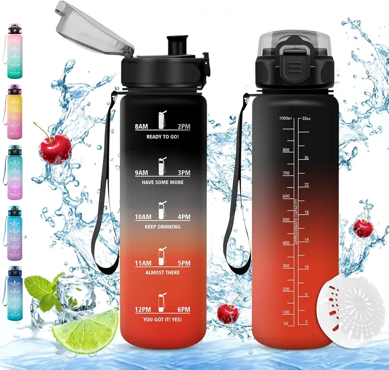 Vikaster ▫️ Garrafa de água Garrafa de 1000 ml, sem BPA, Garrafa de água com filtro, Garrafa de água reutilizável, para crianças, desporto, corrida, ginásio, ciclismo