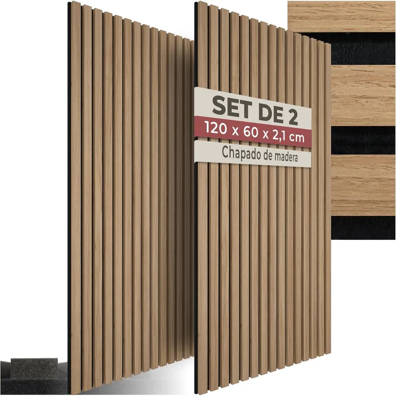 tectake ▫️ ® Painéis de parede decorativos MDF, folheado de madeira verdadeira, excelente acústica, feltro e tecido de madeira, insonorização de paredes - 60 x 120 x 2,1 cm 2 painéis de carvalho