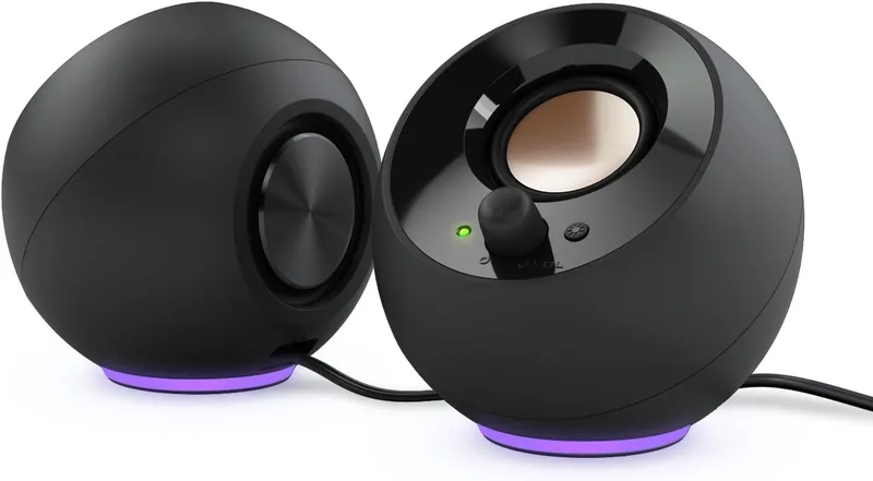 CREATIVE ▫️ Pebble SE: Altifalantes minimalistas 2.0 para PC, alimentados por USB-C, com iluminação RGB, entrada auxiliar de 3,5 mm e potência RMS até 4,4 W para computadores e portáteis (Preto)