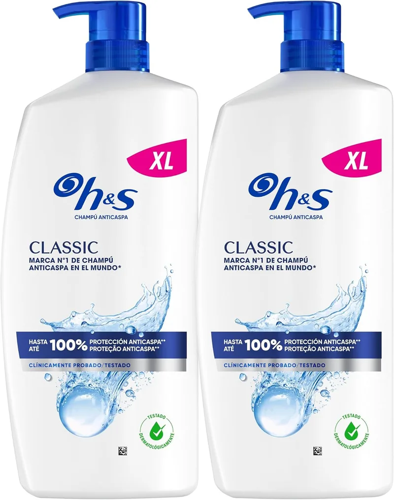 h&s ▫️ Classic Champô Anticaspa, Para Todos os Tipos de Cabelo e Couro Cabeludo, 2x800 ml | Com Dispensador, Até 100% de Proteção contra a Caspa, Sensação de Frescor, Clinicamente Testado, Adequado para Uso Diário