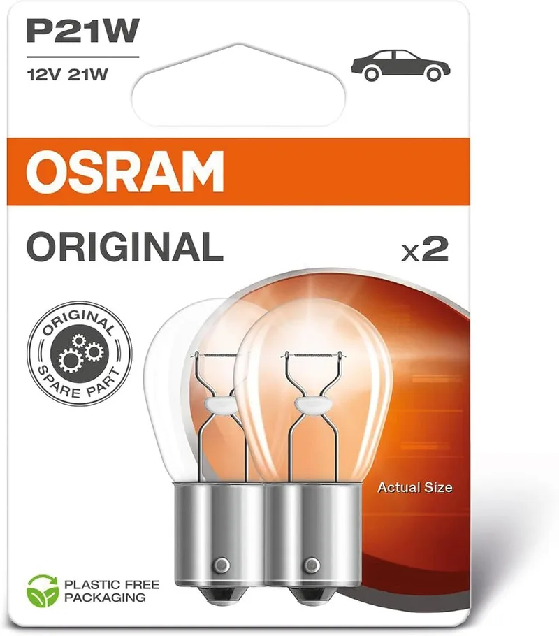 OSRAM ▫️ ORIGINAL LINE 12 V, P21W, lâmpada de sinalização, base metálica, embalagem dupla, (2 lâmpadas)