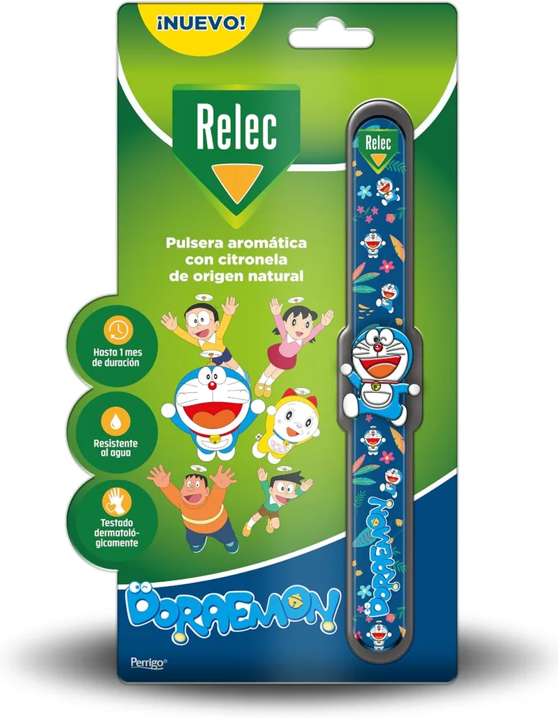 Relec ▫️ Pulseira com citronela para crianças Doraemon (a partir dos 3 anos), para toda a família, eficácia e proteção contra picadas em zonas de clima temperado