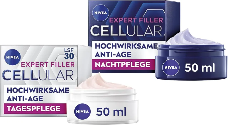 Beiersdorf ▫️ NIVEA Cellular Expert Filler - Conjunto de cuidados antienvelhecimento para o dia e para a noite, tratamento facial extra-reafirmante, tratamento da pele com ácido hialurónico (50 ml)