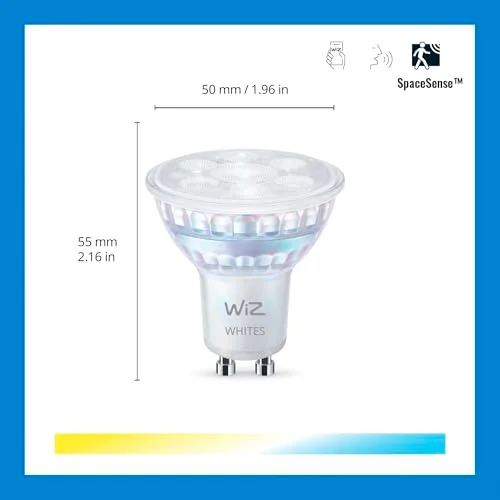 WiZ ▫️ Lâmpada LED inteligente GU10 em vidro - Embalagem de 2 unidades, 50 W, estilo clássico em vidro, luz branca quente a fria, Wi-Fi/Bluetooth, controlo por voz/aplicação, compatível com Google Home, Alexa e HomeKit. 2