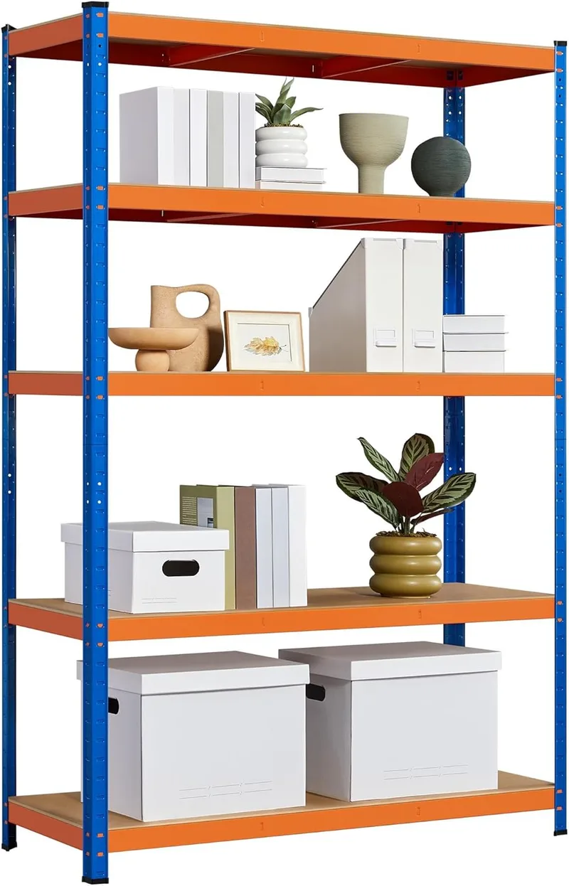 Yaheetech ▫️ Estante de Metal para Armazenamento 5 Níveis Estante Galvanizada para Armazenamento em Garagem 180x120x45cm Laranja/Azul