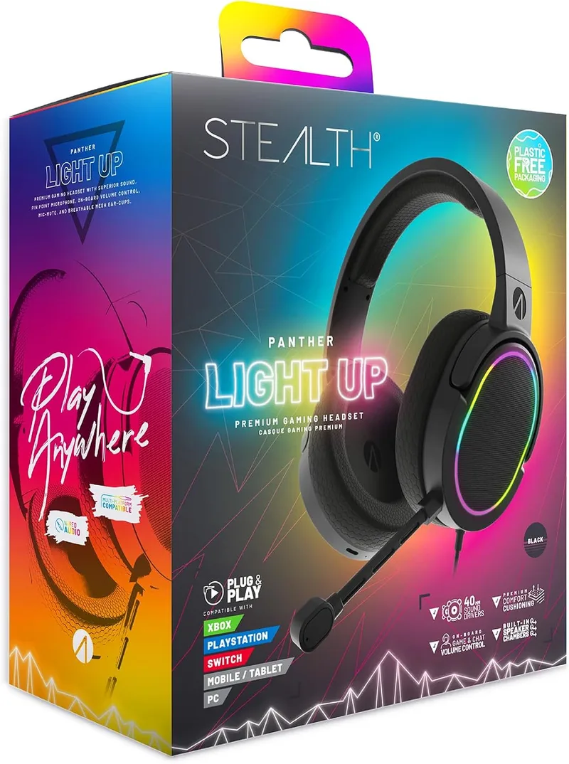 STEALTH ▫️ Auscultadores de jogos premium Panther LED - Compatíveis com Xbox, PS4/PS5, Switch e PC