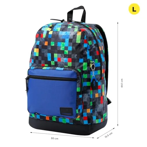 TOTTO ▫️ Mochila para computador portátil de 14 polegadas, modelo Tocax, 2 compartimentos, bolso com organizador e suporte para telemóvel, bolso para garrafa, encosto ergonómico, padrão Glichu multicolorido 2