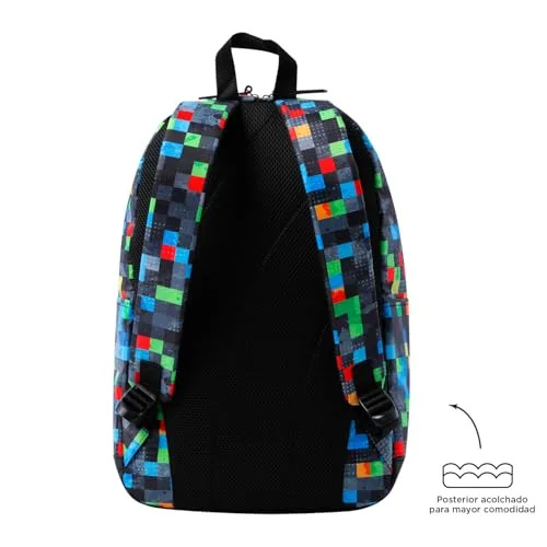 TOTTO ▫️ Mochila para computador portátil de 14 polegadas, modelo Tocax, 2 compartimentos, bolso com organizador e suporte para telemóvel, bolso para garrafa, encosto ergonómico, padrão Glichu multicolorido 3