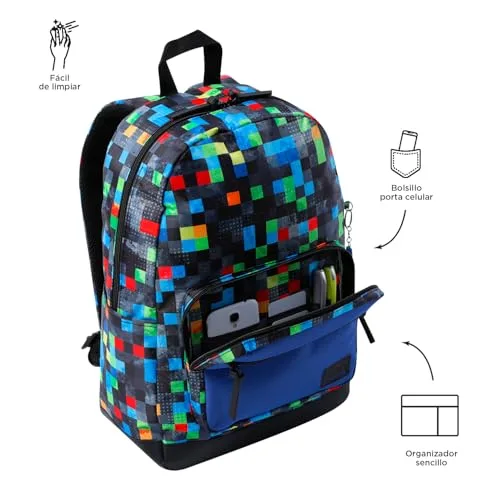 TOTTO ▫️ Mochila para computador portátil de 14 polegadas, modelo Tocax, 2 compartimentos, bolso com organizador e suporte para telemóvel, bolso para garrafa, encosto ergonómico, padrão Glichu multicolorido 5