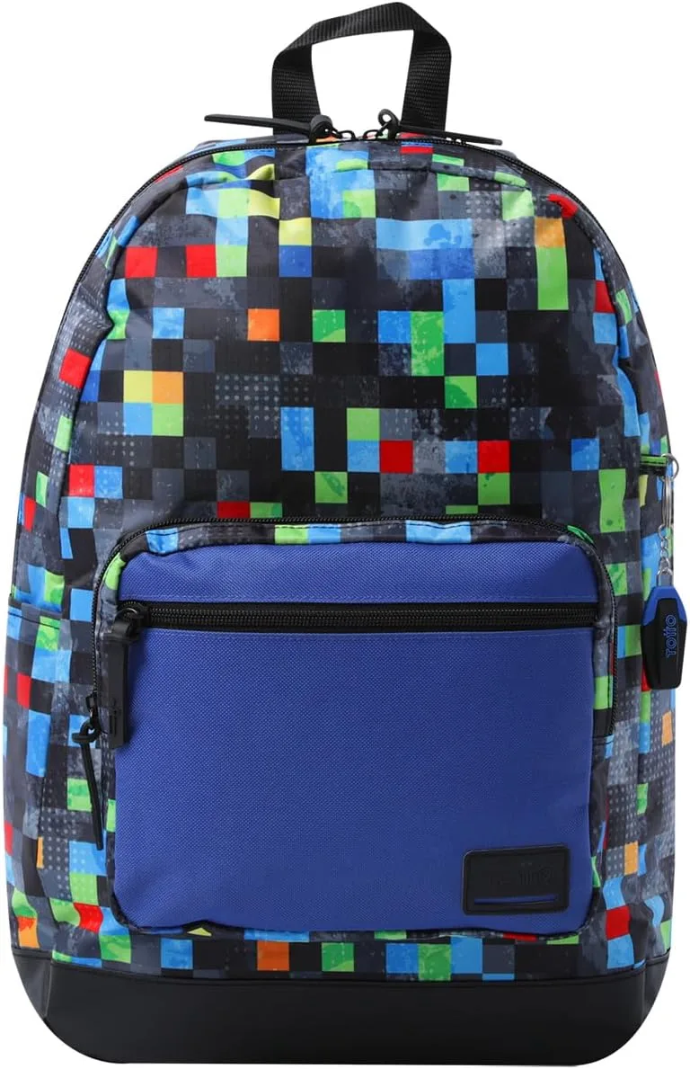 TOTTO ▫️ Mochila para computador portátil de 14 polegadas, modelo Tocax, 2 compartimentos, bolso com organizador e suporte para telemóvel, bolso para garrafa, encosto ergonómico, padrão Glichu multicolorido