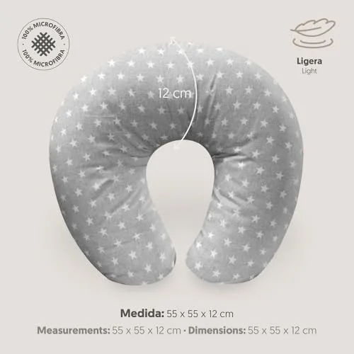 Interbaby ▫️ Almofada para Grávidas em Algodão 55x55 cm, Enchimento de Silicone | Almofada de Amamentação Confortável, Fácil de Lavar, Versátil | Almofada para Grávidas, para Mães Recentes e Futuras | Star Cinza 2