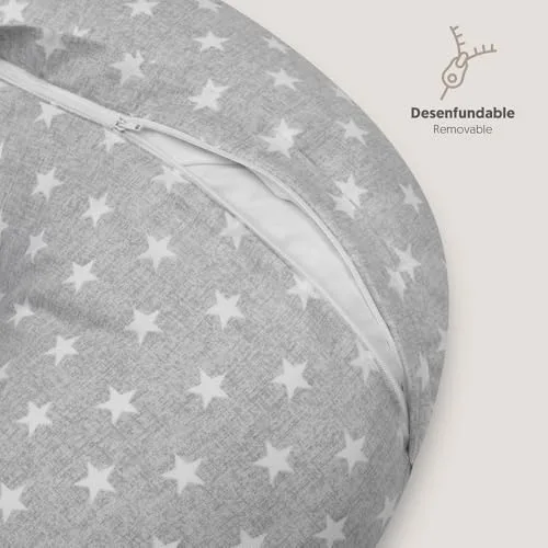 Interbaby ▫️ Almofada para Grávidas em Algodão 55x55 cm, Enchimento de Silicone | Almofada de Amamentação Confortável, Fácil de Lavar, Versátil | Almofada para Grávidas, para Mães Recentes e Futuras | Star Cinza 4