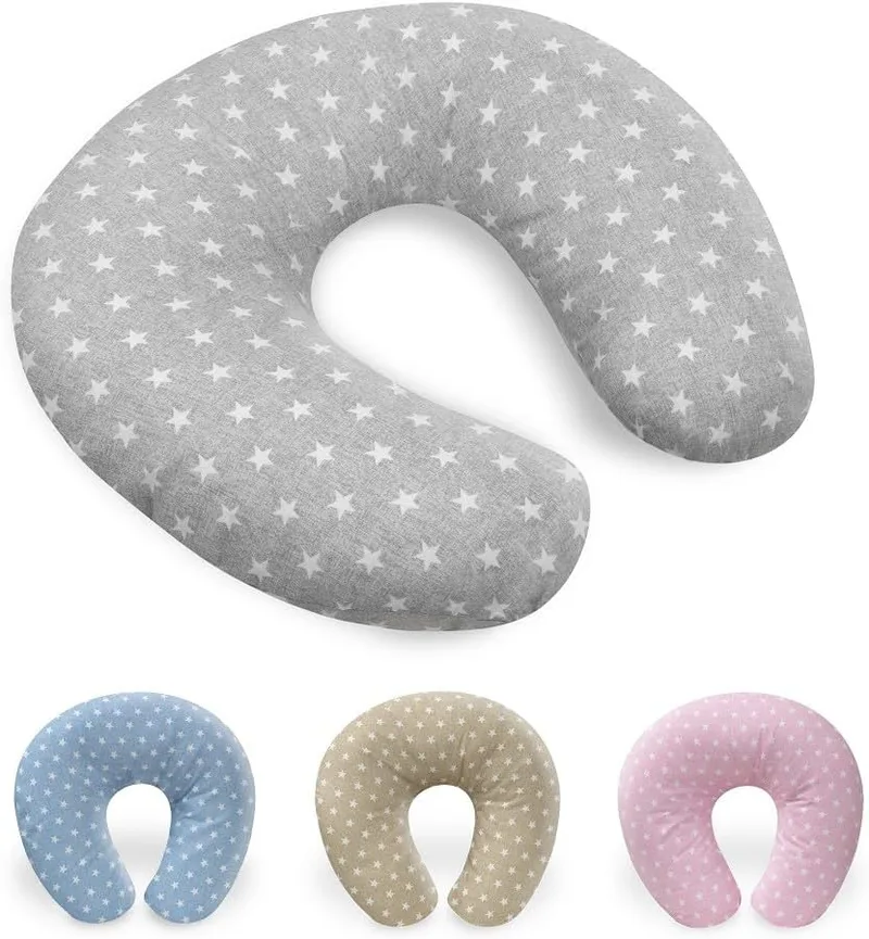 Interbaby ▫️ Almofada para Grávidas em Algodão 55x55 cm, Enchimento de Silicone | Almofada de Amamentação Confortável, Fácil de Lavar, Versátil | Almofada para Grávidas, para Mães Recentes e Futuras | Star Cinza