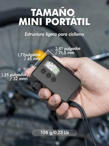 GPUTEK ▫️ Inflador Elétrico para Bicicleta 120 PSI - Mini-bomba de ar, manómetro 2