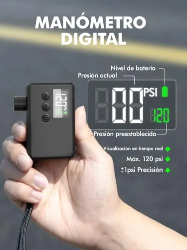GPUTEK ▫️ Inflador Elétrico para Bicicleta 120 PSI - Mini-bomba de ar, manómetro 3