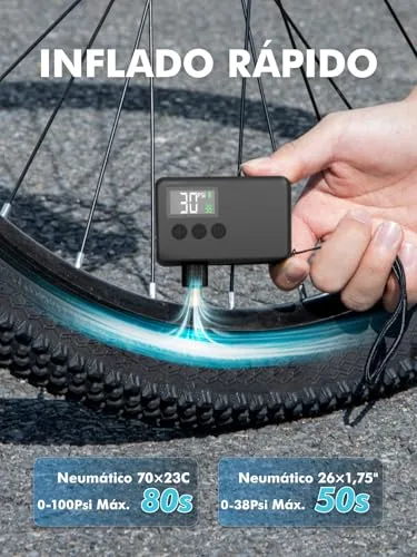 GPUTEK ▫️ Inflador Elétrico para Bicicleta 120 PSI - Mini-bomba de ar, manómetro 4