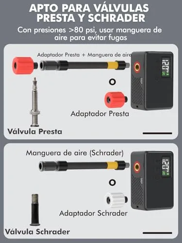 GPUTEK ▫️ Inflador Elétrico para Bicicleta 120 PSI - Mini-bomba de ar, manómetro 5