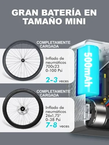 GPUTEK ▫️ Inflador Elétrico para Bicicleta 120 PSI - Mini-bomba de ar, manómetro 6