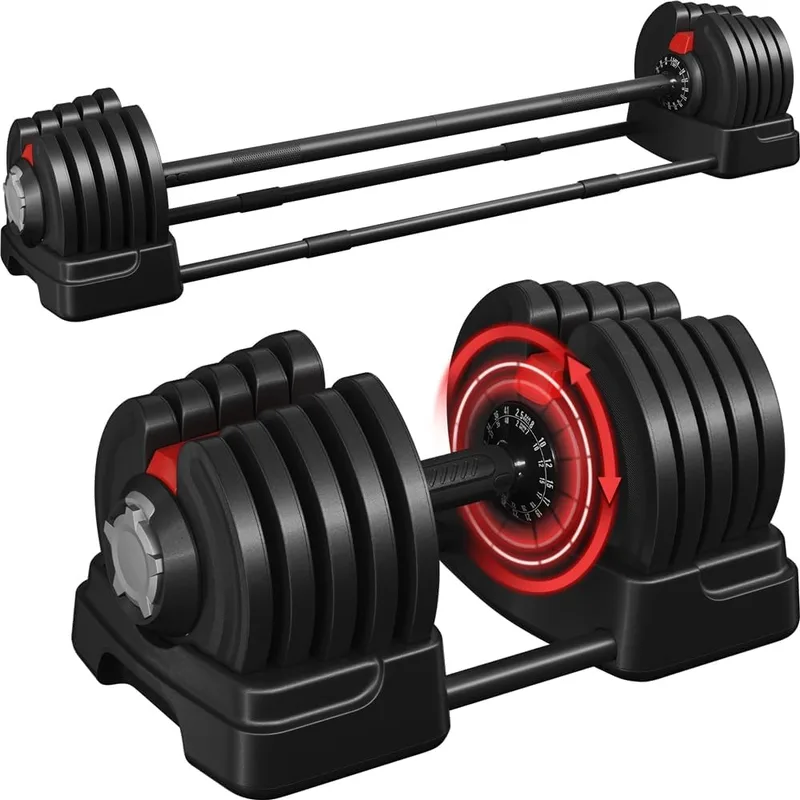 Yaheetech ▫️ Kit de halteres ajustáveis 3 em 1 Halteres e halteres Ajuste rápido de 1,5-18kg/3 a 24kg/2-40kg com 3 modos Halteres e Kettlebell e Barbell para ginásio doméstico de fitness