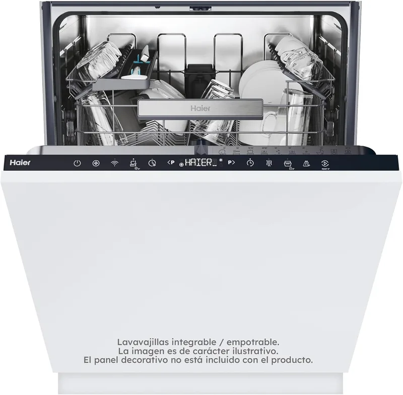 Haier ▫️ Máquina de lavar louça embutível de 60 cm, 14 serviços - Washlens Plus, Classe C, 44 dB, WiFi hOn, motor inverter, ABT antibacteriano, 10 programas, Smart AI, AquaStop, abertura automática, XI 4C4S0SB