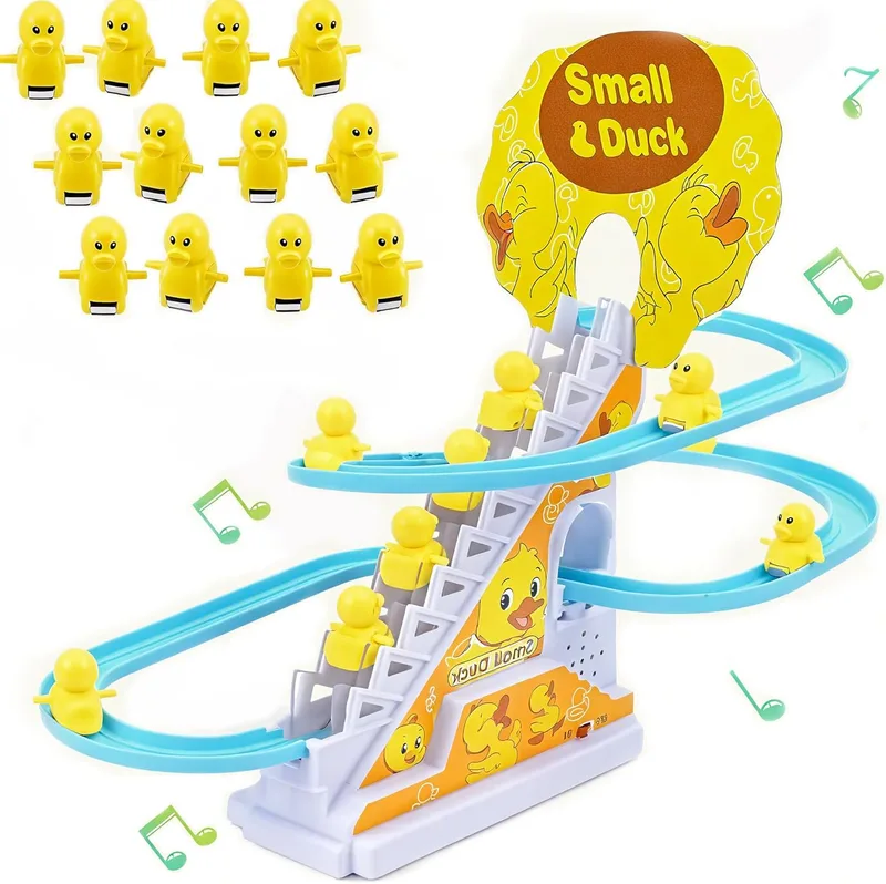 JUXINE ▫️ Brinquedo elétrico para subir escadas de pato - 12 peças Montessori Baby Toy Track Slide Stairs Coaster para crianças e bebés