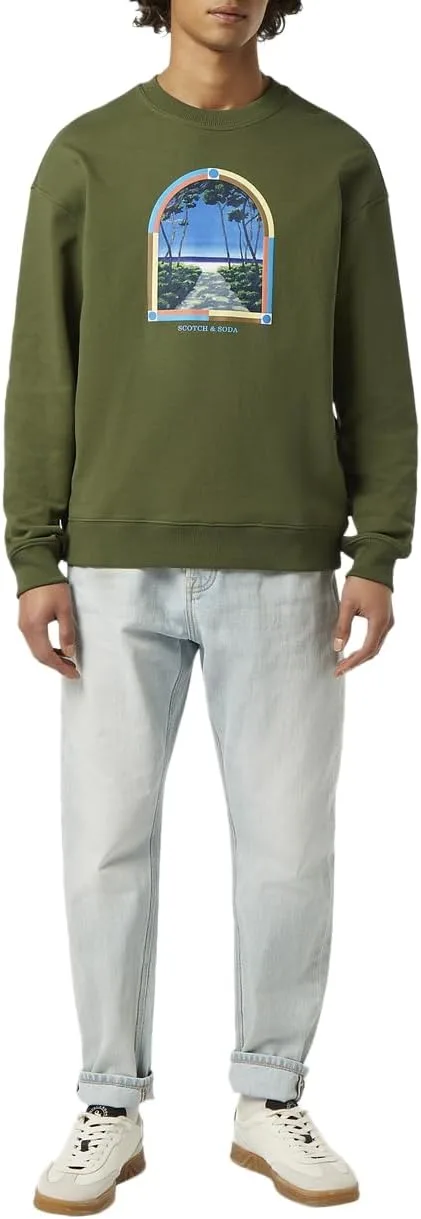 Scotch & Soda ▫️ Front Artwork Moletom de gola alta com ajuste descontraído para homens (pacote de 1)