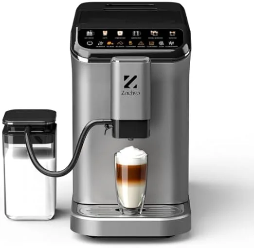 ZACHVO ▫️ Cafeteira superautomática com sistema de leite - 20 barras, 7 bebidas, 15 níveis de moagem, tanque de água de 1.5L, caldeira dupla, controle PID, limpeza automática, tela de toque, café com leite