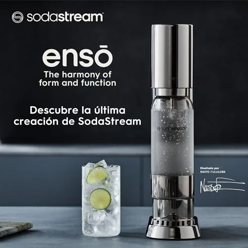 sodastream ▫️ Enso - Máquina de gaseificação de água premium em aço inoxidável, inclui garrafa de 1 litro para gaseificar, adequada para a máquina de lavar louça 2