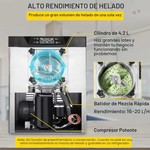 VEVOR ▫️ Máquina de gelados cremosos YKF-618, 16-20 L, Máquina de gelados cremosos em aço inoxidável 304, máquinas para fazer gelados cremosos, painel LCD inteligente em PVC de qualidade alimentar, 40 x 50 x 70 cm 3