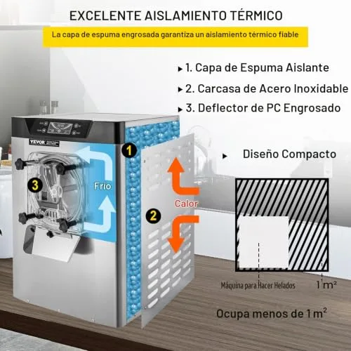 VEVOR ▫️ Máquina de gelados cremosos YKF-618, 16-20 L, Máquina de gelados cremosos em aço inoxidável 304, máquinas para fazer gelados cremosos, painel LCD inteligente em PVC de qualidade alimentar, 40 x 50 x 70 cm 4