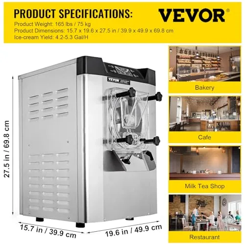 VEVOR ▫️ Máquina de gelados cremosos YKF-618, 16-20 L, Máquina de gelados cremosos em aço inoxidável 304, máquinas para fazer gelados cremosos, painel LCD inteligente em PVC de qualidade alimentar, 40 x 50 x 70 cm 7