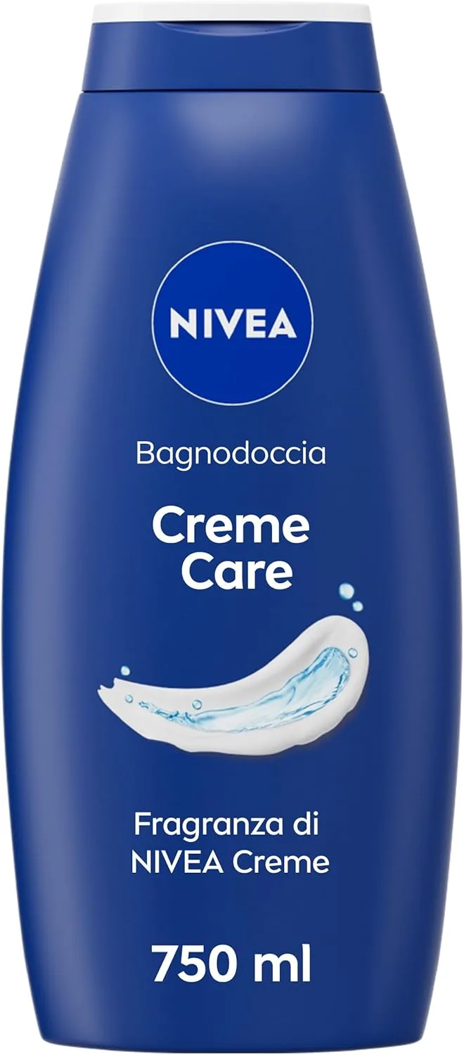 NIVEA ▫️ Gel de duche Cream Care 750 ml, gel de duche em creme nutritivo e de limpeza, creme de duche enriquecido com vitaminas C, E e óleos nutritivos com o aroma clássico Cream.
