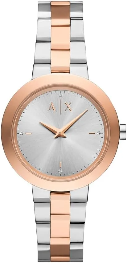 Armani Exchange ▫️ Relógio para mulher, movimento de quartzo com dois ponteiros e caixa de 36 mm com bracelete em aço inoxidável ou couro