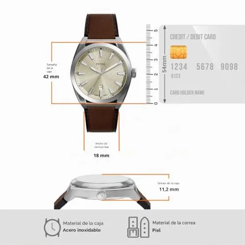 Fossil ▫️ Relógio Everett para homem, movimento de quartzo com data, três ponteiros e bracelete em pele ou aço 5