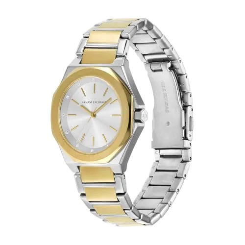Armani Exchange ▫️ Relógio para mulher, movimento de quartzo com três ponteiros e caixa de 34 mm com bracelete em aço inoxidável ou couro 3