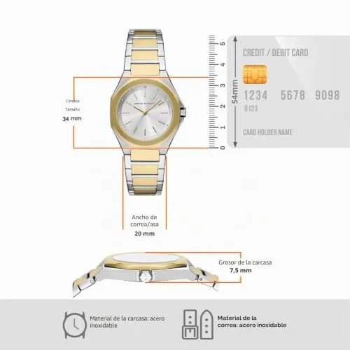 Armani Exchange ▫️ Relógio para mulher, movimento de quartzo com três ponteiros e caixa de 34 mm com bracelete em aço inoxidável ou couro 6