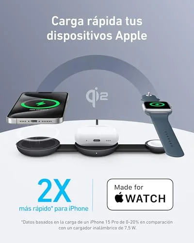 Anker ▫️ Carregador sem fios MagGo 3 em 1 para viagem, dobrável, compatível com Qi2, 15 W 3
