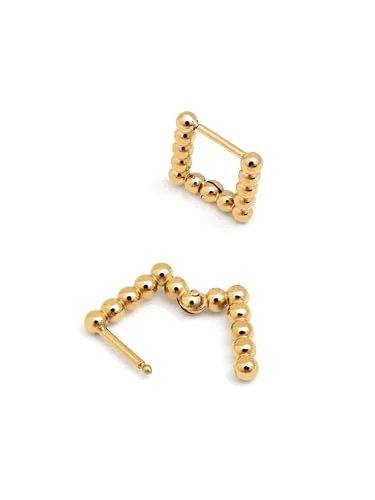 SINGULARU ▫️ Brincos Mila Dots. Aço com acabamento banhado a ouro de 18 quilates. Argolas quadradas com fecho tipo Congo/Click. Joias para mulher 3