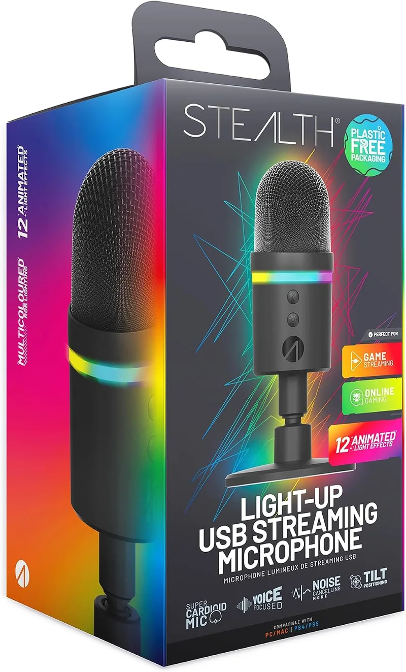 STEALTH ▫️ Microfone de transmissão USB com LED iluminado e função de cancelamento de ruído