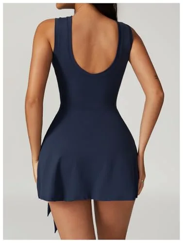 IDOPIP ▫️ Vestido de ténis para mulher, vestido de golfe com calças, sem mangas, costas à mostra, vestido desportivo para desporto, ténis, basebol, ioga, fitness, corrida, ténis de mesa, minivestido 2