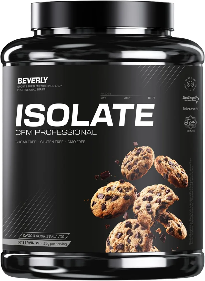 Beverly Nutrition ▫️ Beverly ISOLATE CFM – Proteína isolada de soro de leite premium (Whey Isolate) | 30 g de proteína | Baixo teor de lactose e sem açúcares adicionados | 58 doses | Desenvolvimento muscular (2 kg, Chocolate Cookies)