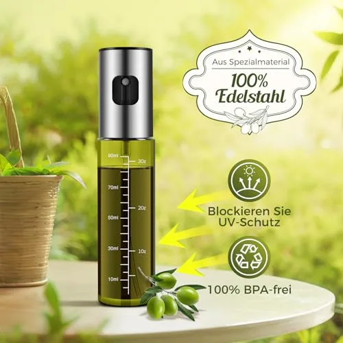 Zanfqvo ▫️ Pulverizador de óleo 2 unidades de pulverizador de óleo especial para cozinha em vidro com proteção UV verde, dispensador de óleo anti-gotejamento para cozinhar, assar, saladas e fritar no ar 2