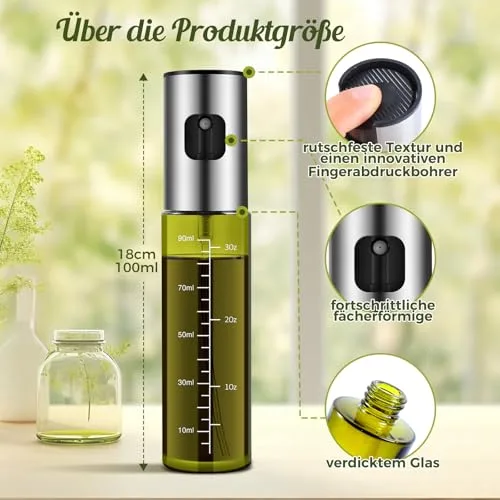 Zanfqvo ▫️ Pulverizador de óleo 2 unidades de pulverizador de óleo especial para cozinha em vidro com proteção UV verde, dispensador de óleo anti-gotejamento para cozinhar, assar, saladas e fritar no ar 3