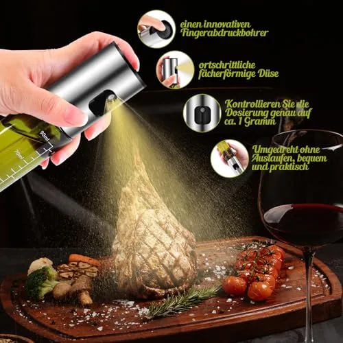 Zanfqvo ▫️ Pulverizador de óleo 2 unidades de pulverizador de óleo especial para cozinha em vidro com proteção UV verde, dispensador de óleo anti-gotejamento para cozinhar, assar, saladas e fritar no ar 4