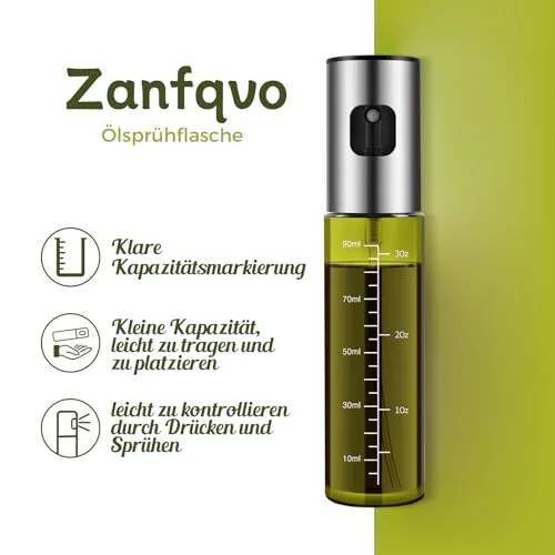 Zanfqvo ▫️ Pulverizador de óleo 2 unidades de pulverizador de óleo especial para cozinha em vidro com proteção UV verde, dispensador de óleo anti-gotejamento para cozinhar, assar, saladas e fritar no ar 6