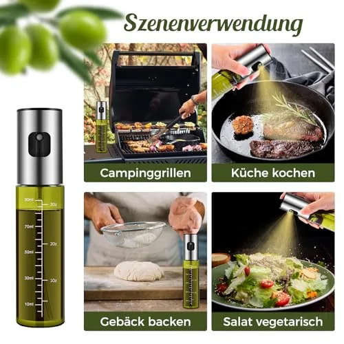 Zanfqvo ▫️ Pulverizador de óleo 2 unidades de pulverizador de óleo especial para cozinha em vidro com proteção UV verde, dispensador de óleo anti-gotejamento para cozinhar, assar, saladas e fritar no ar 7