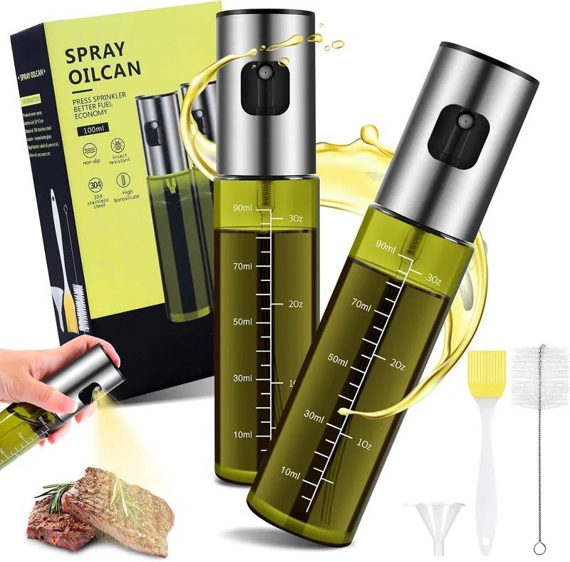 Zanfqvo ▫️ Pulverizador de óleo 2 unidades de pulverizador de óleo especial para cozinha em vidro com proteção UV verde, dispensador de óleo anti-gotejamento para cozinhar, assar, saladas e fritar no ar